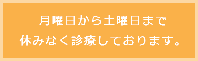 月曜日から土曜日まで休みなく診療しております。